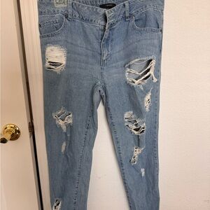 Forever 21 Blue Boyfriend Jeans Distressed Design